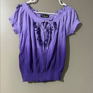 Purple Puff Sleeve Tie Front Blouse